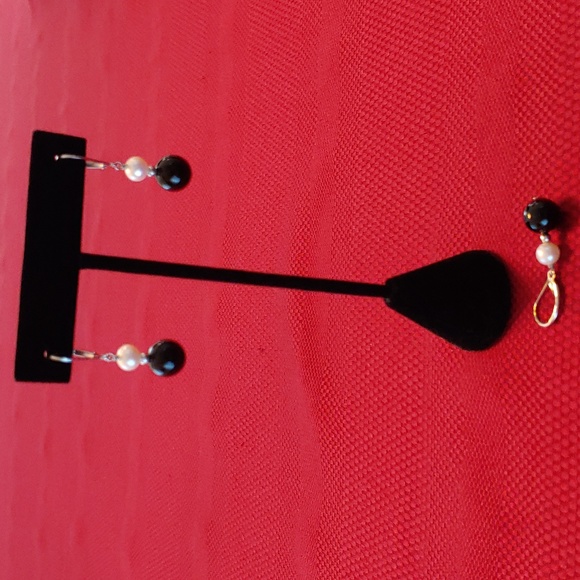 925 sterling black onyx and pearl +one extra earring - Picture 4 of 5